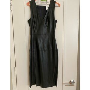 Zara vegan leather low cut high slit sexy dress, hidden side zip NWT